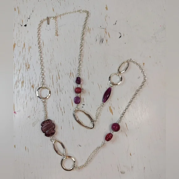 x Lane Bryant Silver and Purple Long Necklace Glass Beads Jewelry Accessory Boho - Picture 6 of 6